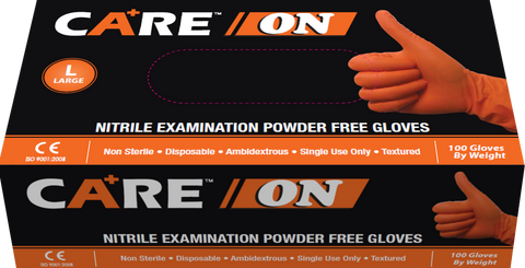 Care-On Orange Nitrile PF Exam Gloves